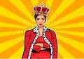 Pop art business queen. Businesswoman with crown. Woman leader