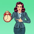 Pop Art Business Woman Holding Alarm Clock