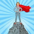 Pop Art Business Woman on the Mountain Peak Royalty Free Stock Photo