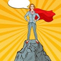 Pop Art Business Woman on the Mountain Peak Royalty Free Stock Photo