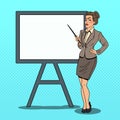 Pop Art Business Woman with Pointer Stick Royalty Free Stock Photo