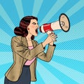 Pop Art Business Woman Shouting in Megaphone Royalty Free Stock Photo