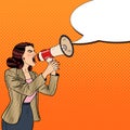 Pop Art Business Woman Shouting in Megaphone Royalty Free Stock Photo