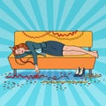 Pop Art Business Woman Sleeping on Sofa after Night Office Royalty Free Stock Photo