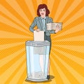 Pop Art Business Woman Utilises Paper Documents in Shredder