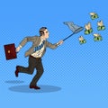 Pop Art Businessman Catching Flying Money