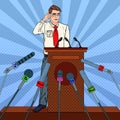 Pop Art Businessman Giving Press Conference. Mass Media Interview Royalty Free Stock Photo