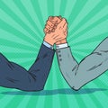 Pop Art Businessman Hands Armwrestling. Business Rivalry. Confrontation at Work