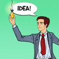 Pop Art Businessman with Lightbulb Idea Royalty Free Stock Photo