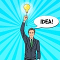 Pop Art Businessman with Lightbulb Idea Royalty Free Stock Photo