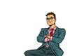 Pop art businessman sitting smiling