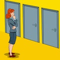 Pop Art Businesswoman Choosing the Right Door