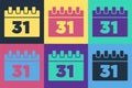 Pop art Calendar with Halloween date 31 october icon isolated on color background. Happy Halloween party. Vector Royalty Free Stock Photo