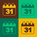 Pop art Calendar with Halloween date 31 october icon isolated on color background. Happy Halloween party. Vector Royalty Free Stock Photo