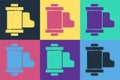 Pop art Camera vintage film roll cartridge icon isolated on color background. 35mm film canister. Filmstrip photographer Royalty Free Stock Photo