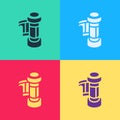 Pop art Camera vintage film roll cartridge icon isolated on color background. 35mm film canister. Filmstrip photographer Royalty Free Stock Photo