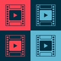 Pop art Camera vintage film roll cartridge icon isolated on color background. 35mm film canister. Filmstrip photographer Royalty Free Stock Photo