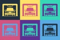 Pop art Car wash icon isolated on color background. Carwash service and water cloud icon. Vector Royalty Free Stock Photo