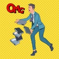 Pop Art Careless Businessman Dropping Folder Documents. Office Worker with Paper Files