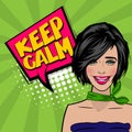 Pop art cartoon comic woman say keep calm Royalty Free Stock Photo