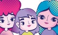 Pop art cartoon girls colored hair portrait comic halftone