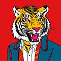 Pop Art Cartoonish Illustration: A Man On A Tiger Head