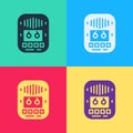 Pop art Cassette tape player icon isolated on color background. Vintage audio tape recorder. Vector Royalty Free Stock Photo