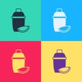 Pop art Cocktail shaker with lime icon isolated on color background. Vector Royalty Free Stock Photo