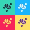 Pop art Coin money with dollar symbol icon isolated on color background. Banking currency sign. Cash symbol. Vector Royalty Free Stock Photo