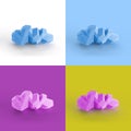 Pop art collage of 3D rendered abstract cloud form cubics isolated on colorful backgrounds Royalty Free Stock Photo