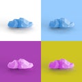 Pop art collage of 3D rendered abstract cloud form cubics isolated on colorful backgrounds