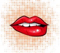 Pop art colorful design Biting her red lips Royalty Free Stock Photo