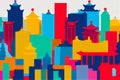 Pop-art colorful image of Beijing cityscape. Generative AI
