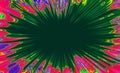 Pop art comic book or cartoon neon liquid shapes, funky psychedelic backdrop in chaos swirl hippie design borders