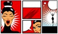 Pop art Comic Book Style Banners with beautiful woman in black b