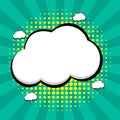 Pop art comic empty cloud  speech bubble with sunburst and halftone background vector illustration Royalty Free Stock Photo
