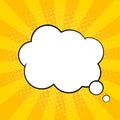 Pop art comic speech bubble. Vector yellow retro sunshine background with empty thought balloon or shouting box for text in comic Royalty Free Stock Photo