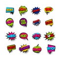 Pop art comic text phrase set collection Royalty Free Stock Photo