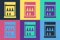 Pop art Commercial refrigerator to store drinks icon isolated on color background. Perishables for store or supermarket Royalty Free Stock Photo