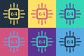 Pop art Computer processor with microcircuits CPU icon isolated on color background. Chip or cpu with circuit board Royalty Free Stock Photo