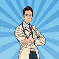 Pop Art Confident Doctor Man with Stethoscope