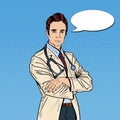 Pop Art Confident Doctor Man with Stethoscope