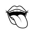 Pop art crazy mouth with tongue out line style icon