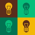 Pop art Creative lamp light idea icon isolated on color background. Concept ideas inspiration, invention, effective Royalty Free Stock Photo