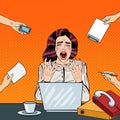 Pop Art Crying Stressed Business Woman Screaming at Multi Tasking Office Work Royalty Free Stock Photo