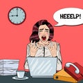 Pop Art Crying Stressed Business Woman Screaming at Multi Tasking Office Work Royalty Free Stock Photo