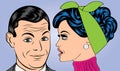 Pop art cute retro couple in comics style