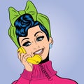 Pop art cute retro woman in comics style talking on the phone Royalty Free Stock Photo