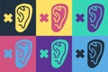 Pop art Deafness icon isolated on color background. Deaf symbol. Hearing impairment. Vector