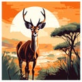 Pop Art Deer Painting At Sunset: Exotic Landscapes In 8k Resolution